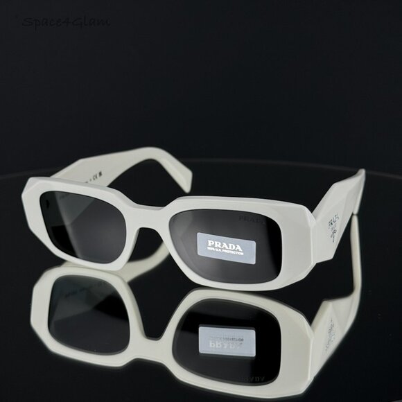 Prada Men Sunglasses Ivory White Dark Gray Rectangle PR17WS 1425S0 NEW - Picture 11 of 17